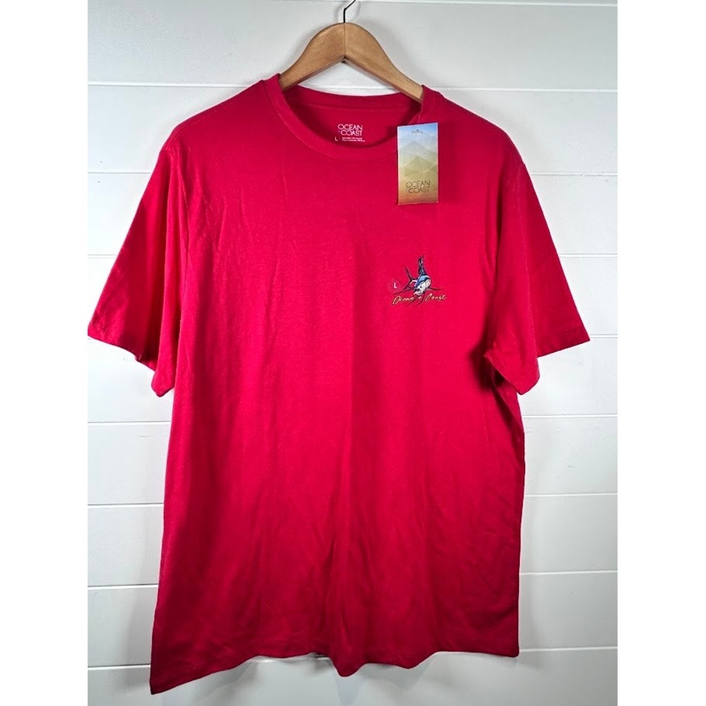 Ocean Coast Mens Red‎ Graphic T Shirt Large Marlin Mahi Mahi Fishing